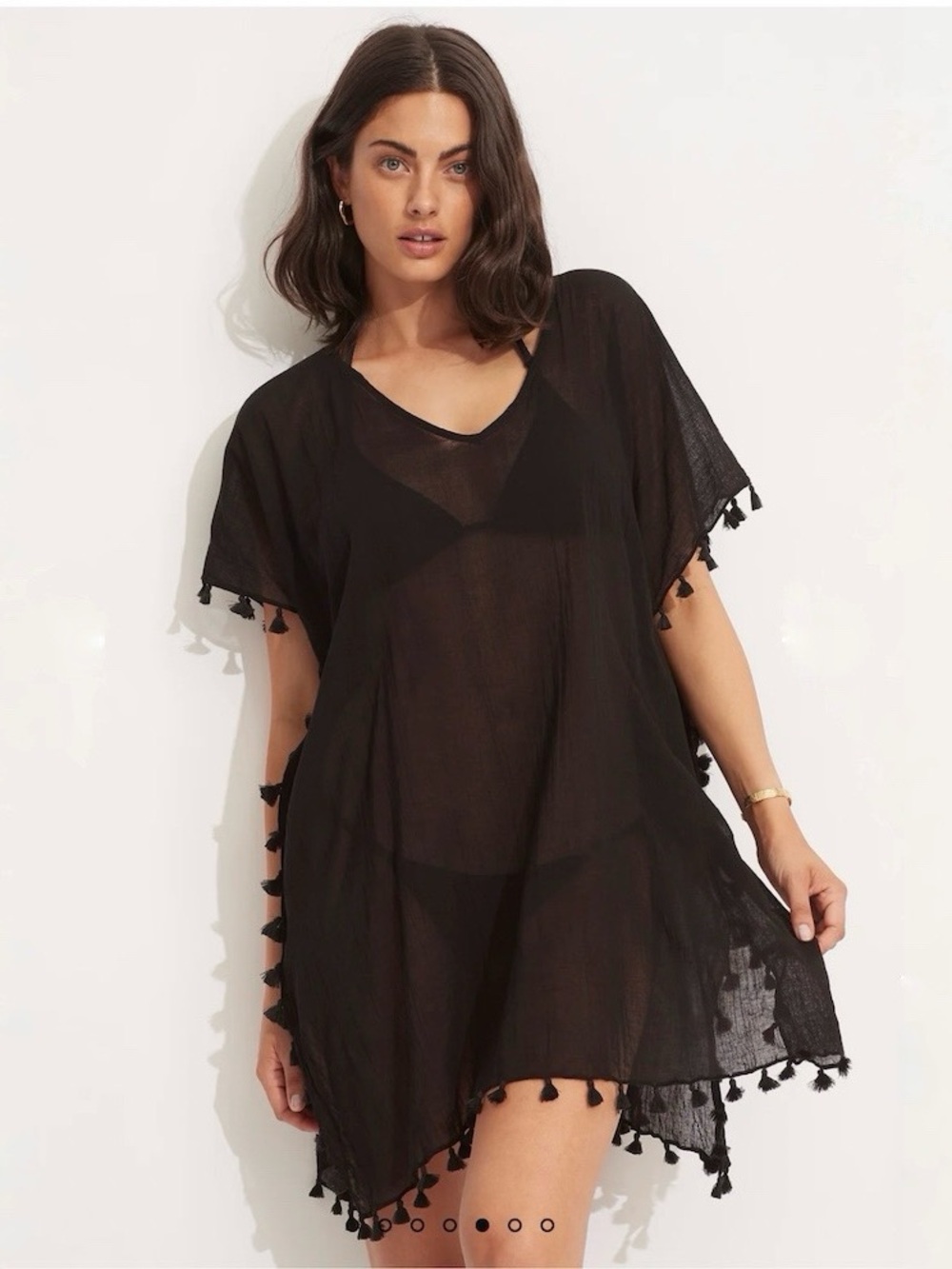 Seafolly X Revolve Amnesia Tassel Kaftan in In Black One Size